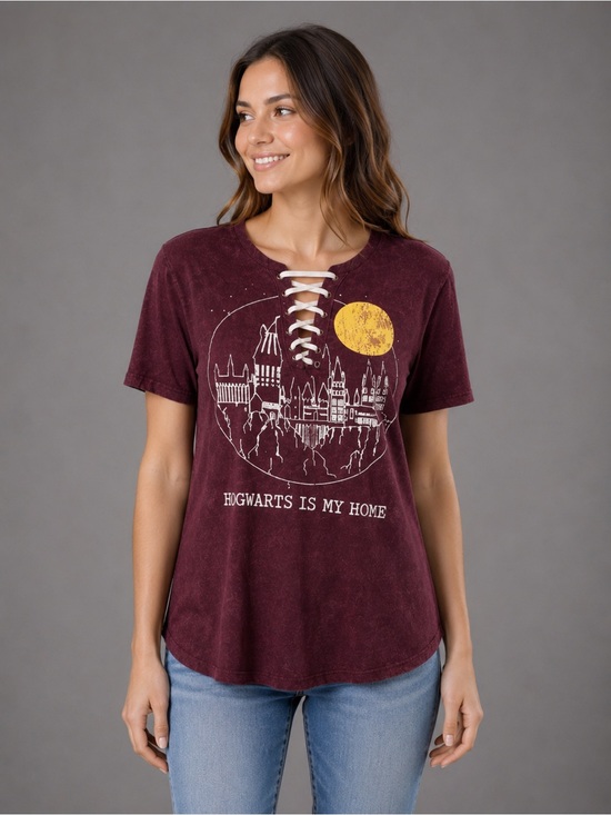 Warner Bros. Tops - Harry Potter “Hogwarts Is My Home” Lace-Up Graphic Tee